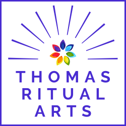 Thomas Ritual Arts Logo with a rainbow flower in the center