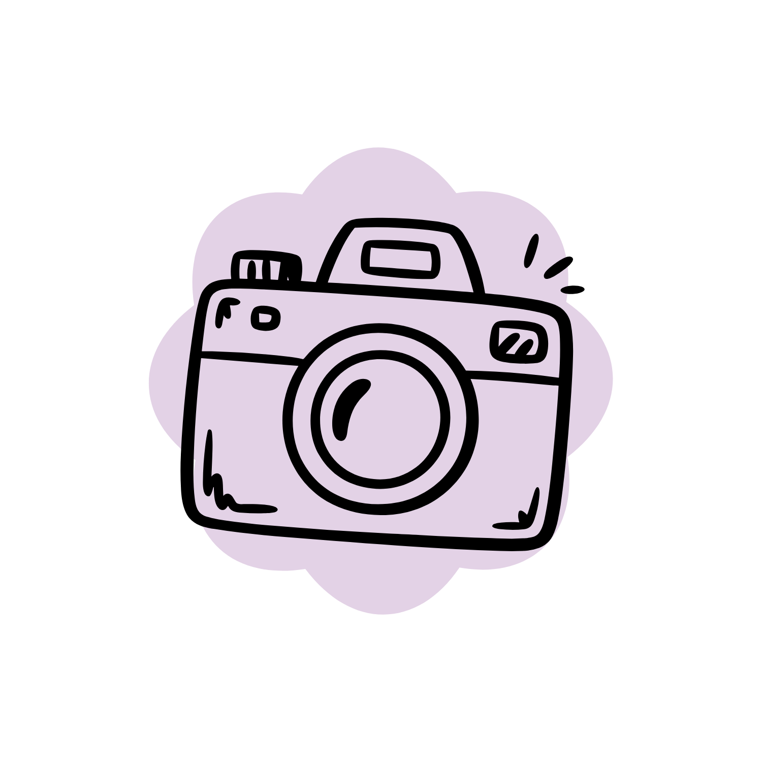Simple illustration of a camera with a flash and mirror.
