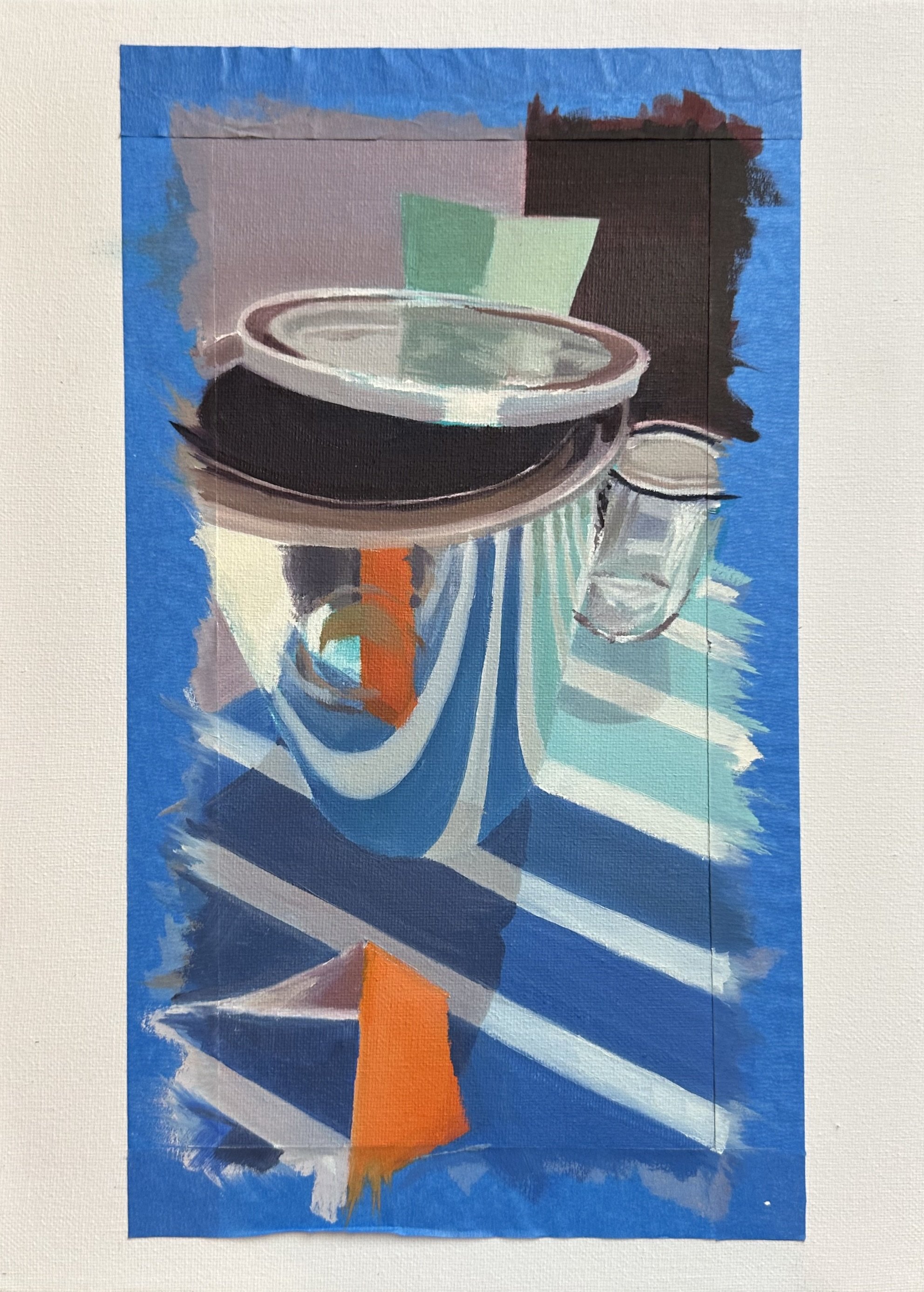  Study with Paper & Cans 
Oil and Tape on Canvas
6 x 11"
2023