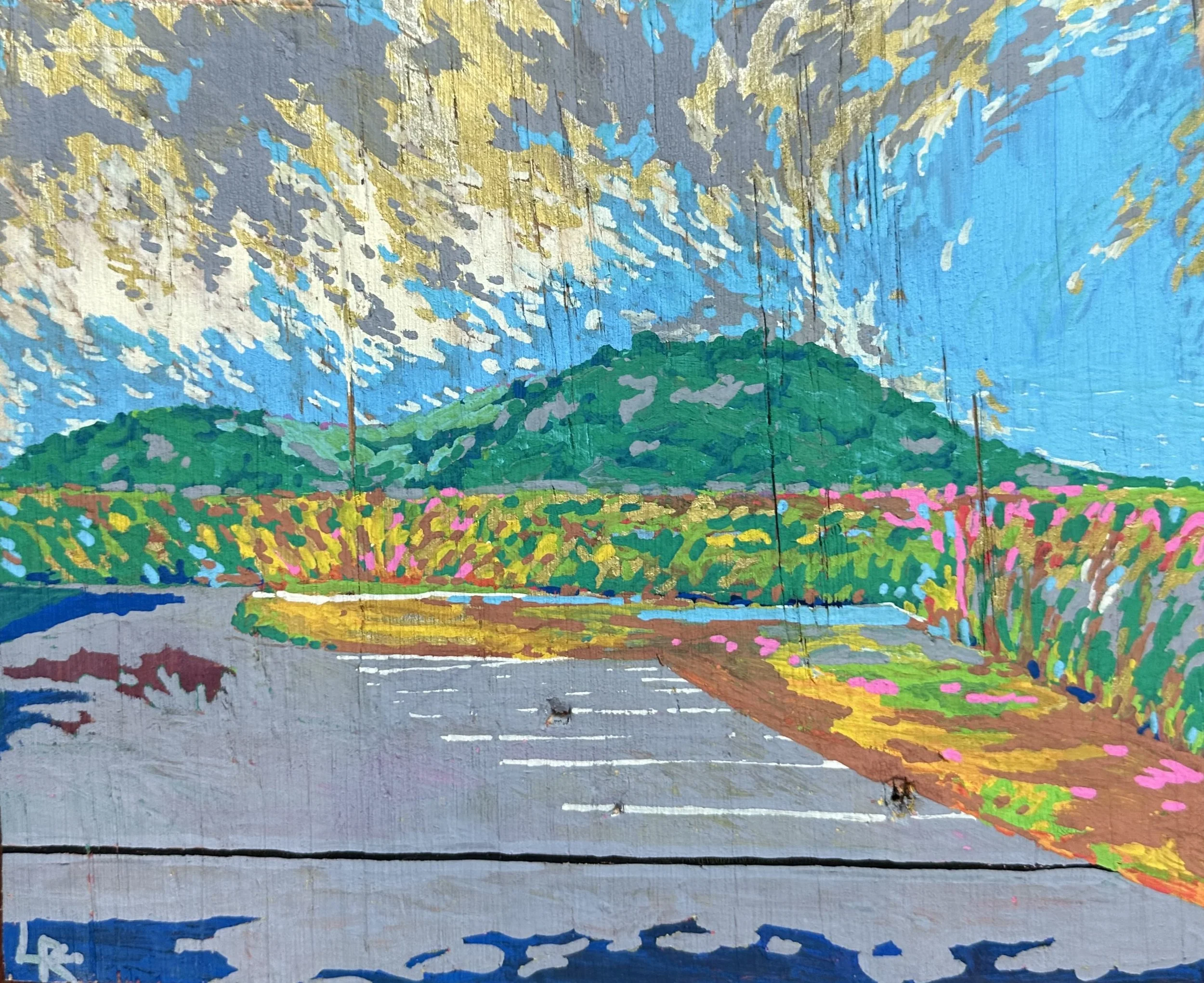  View From The Parking Lot 
Acrylic Marker on Wood Panel
9.5 x 8"
2026