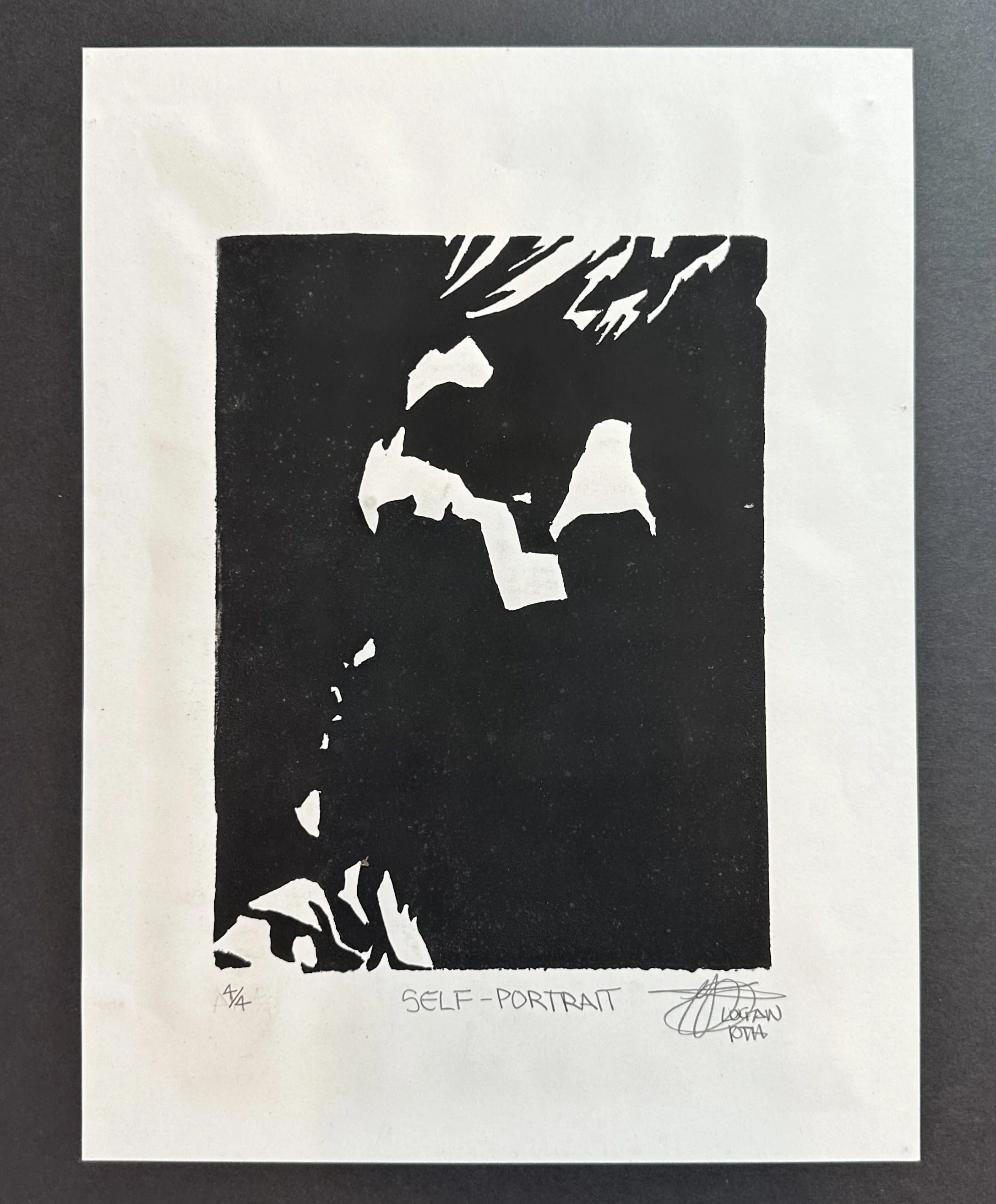  Self-Portrait 
 Intaglio Ink Linocut on Paper
6 x 8"
2022