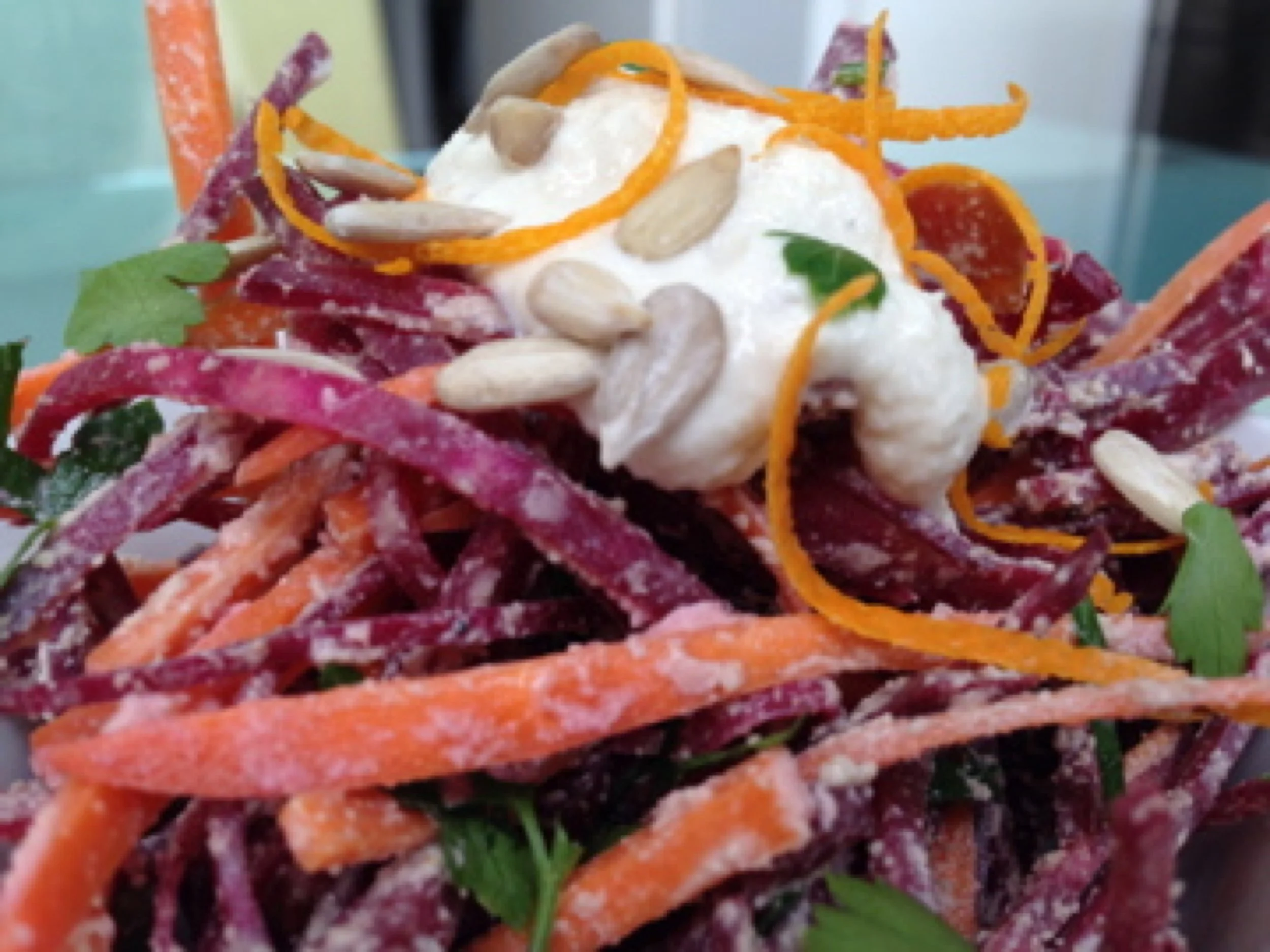 Raw Beetroot and Carrot Salad, Cashew Mayonnaise: Recipe