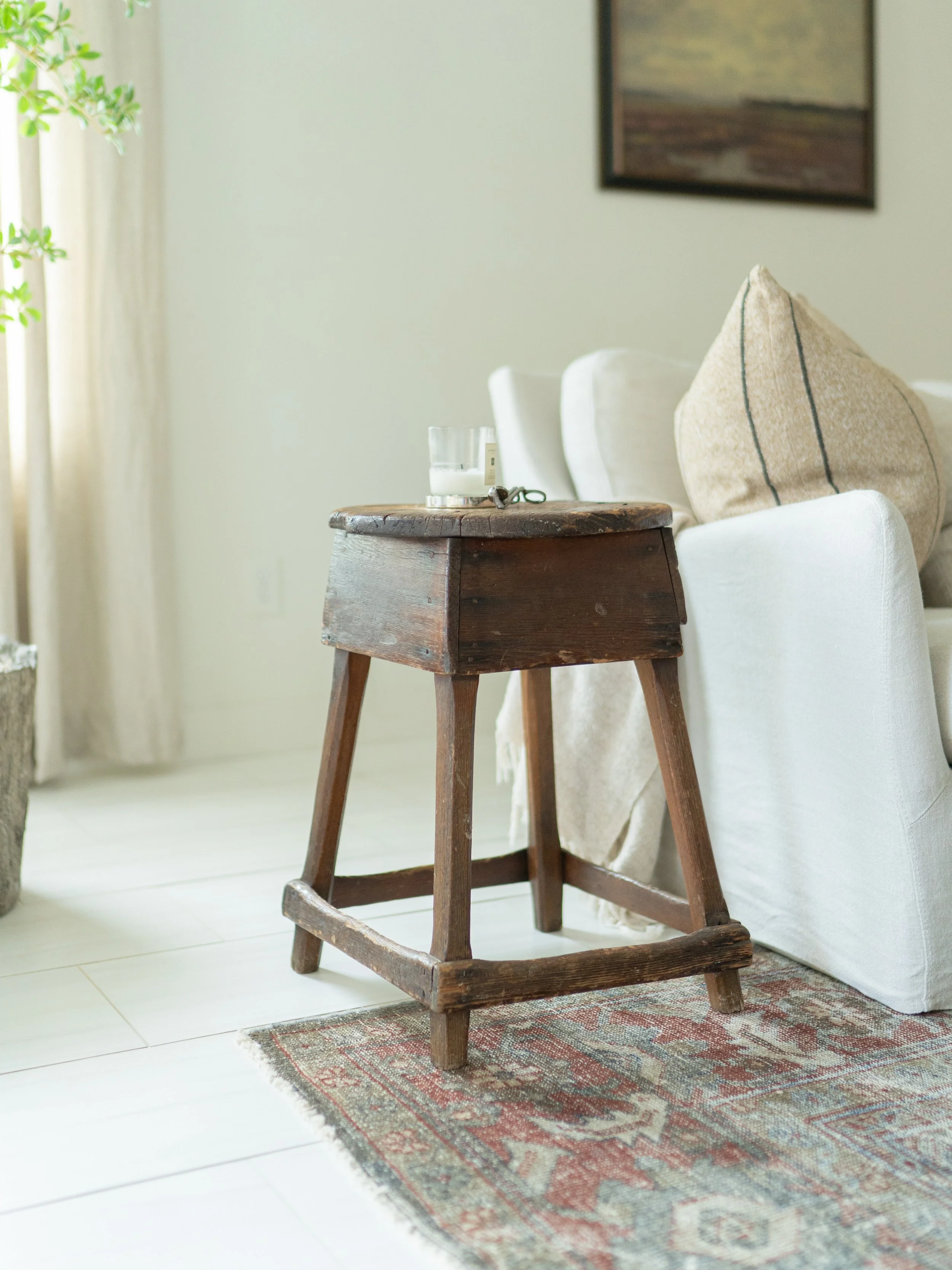 Antique 19th century accent stool, primitive side table - SOLD