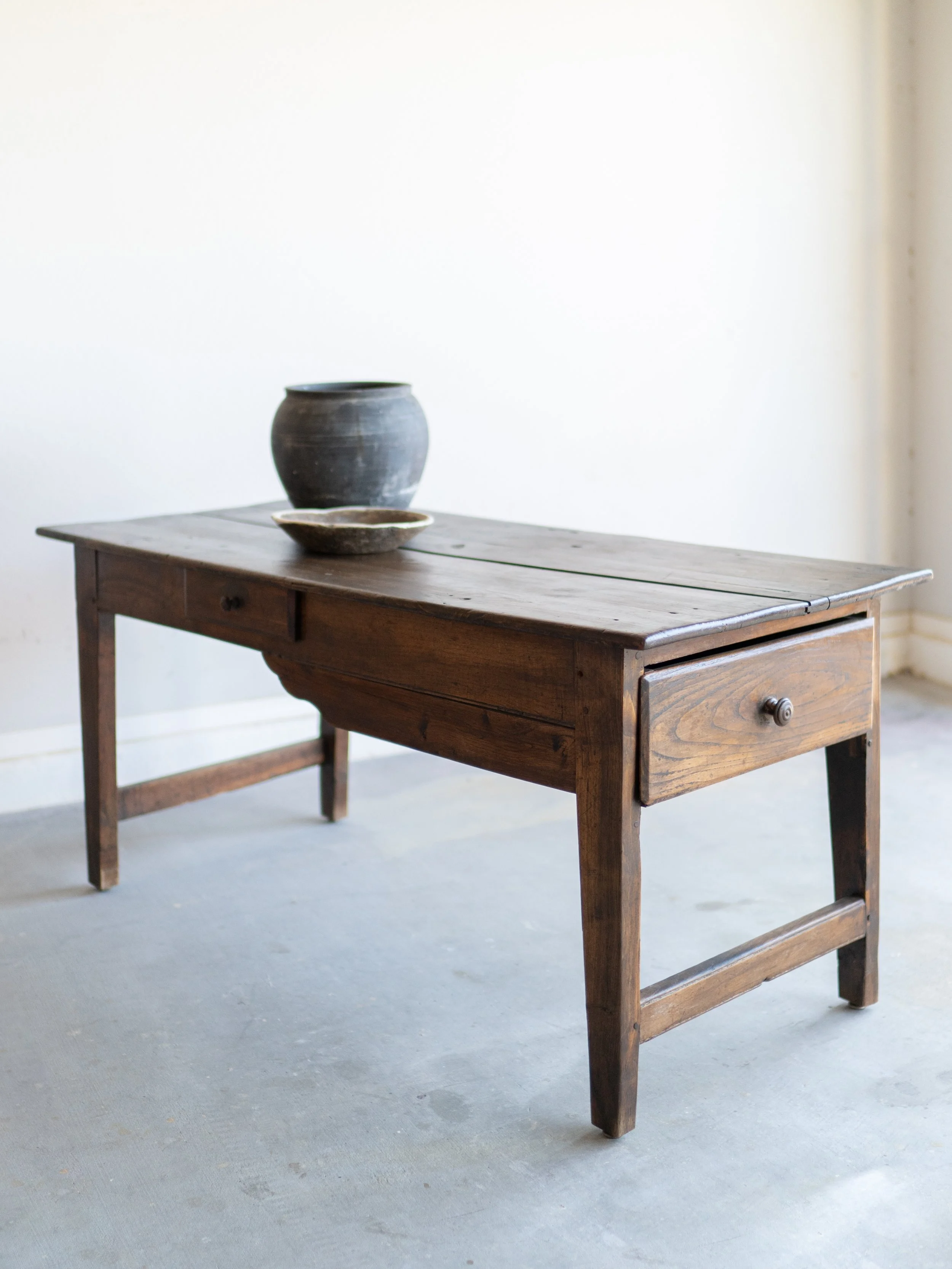 Antique French elm wood kitchen table