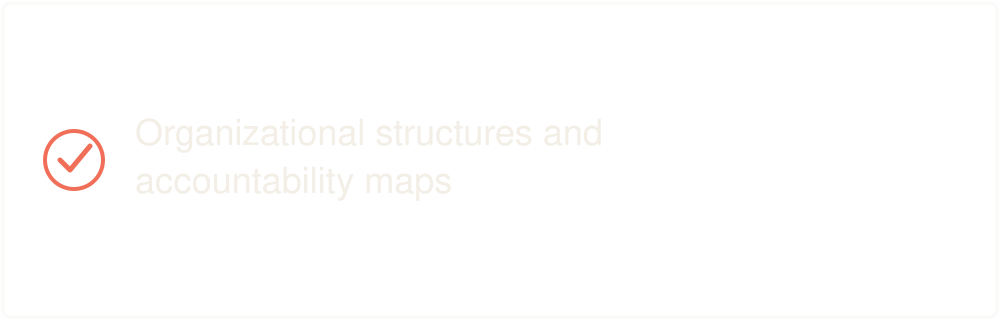 Slide with a black background titled 'Organizational structures and accountability maps' and a red checkmark icon.