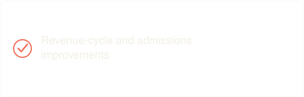 Slide showing the text 'Revenue-cycle and admissions improvements' with a red checkmark icon.