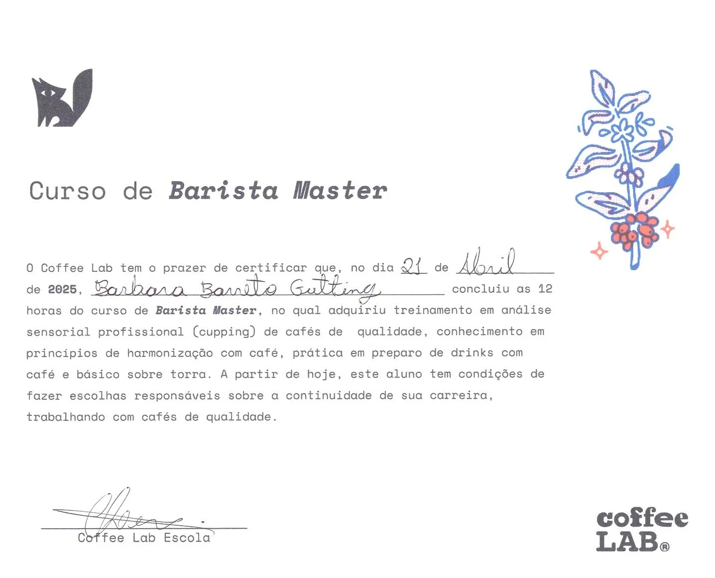 Barista Master — Coffee Lab Escola, São Paulo · April 2025