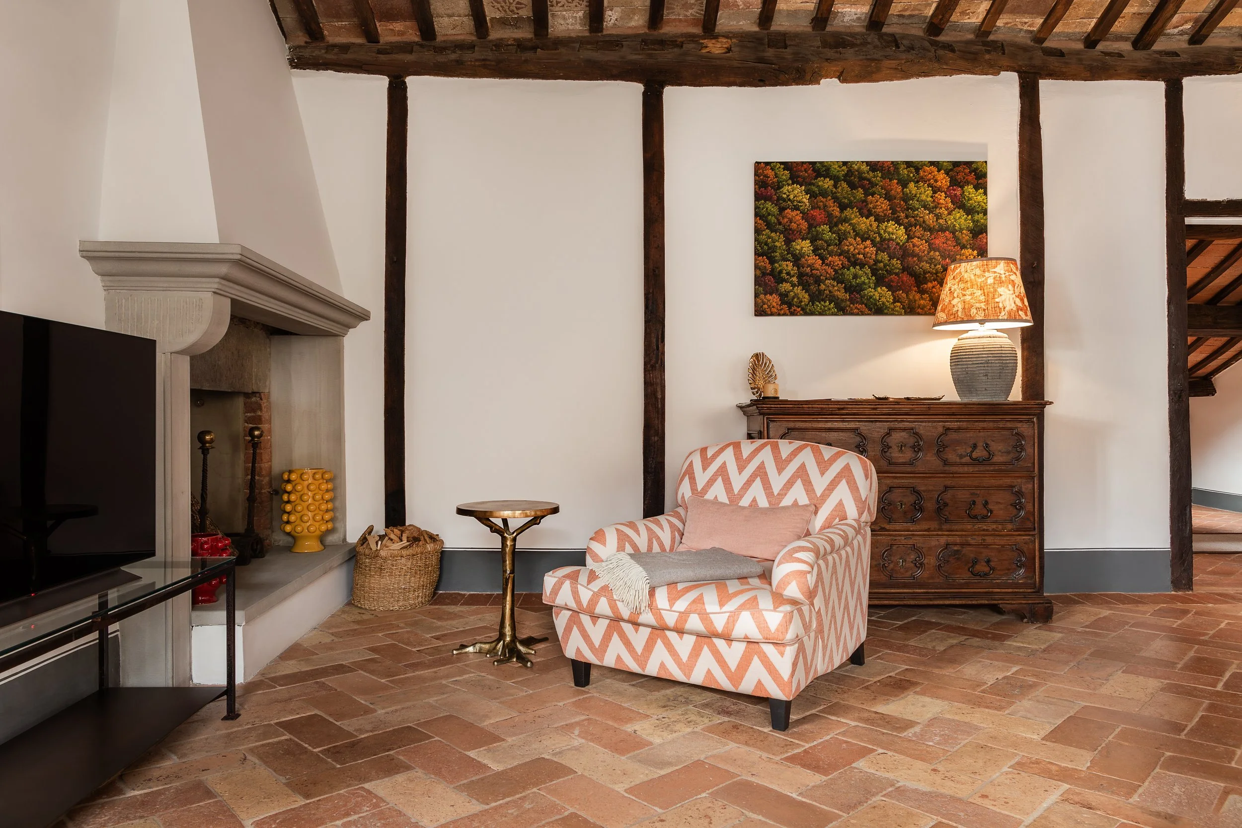 Renovated terracotta floors and fireplace