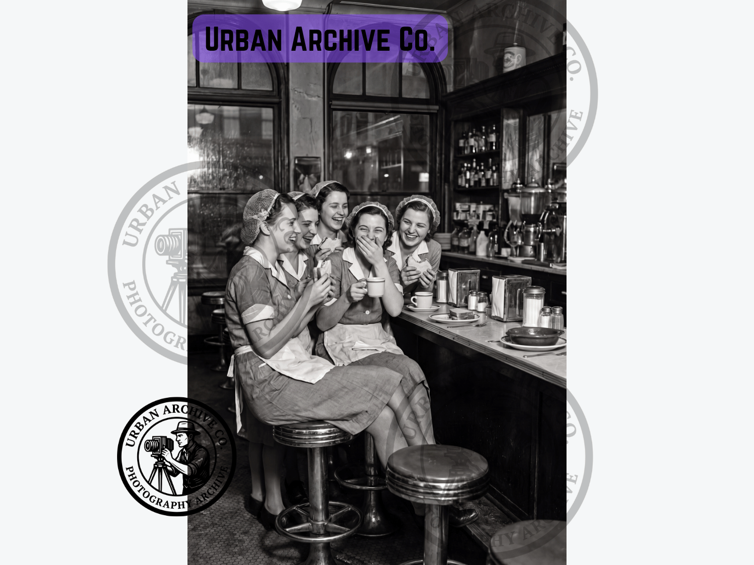 Fine Art Print - 1940s Diner Waitresses Sharing a Laugh