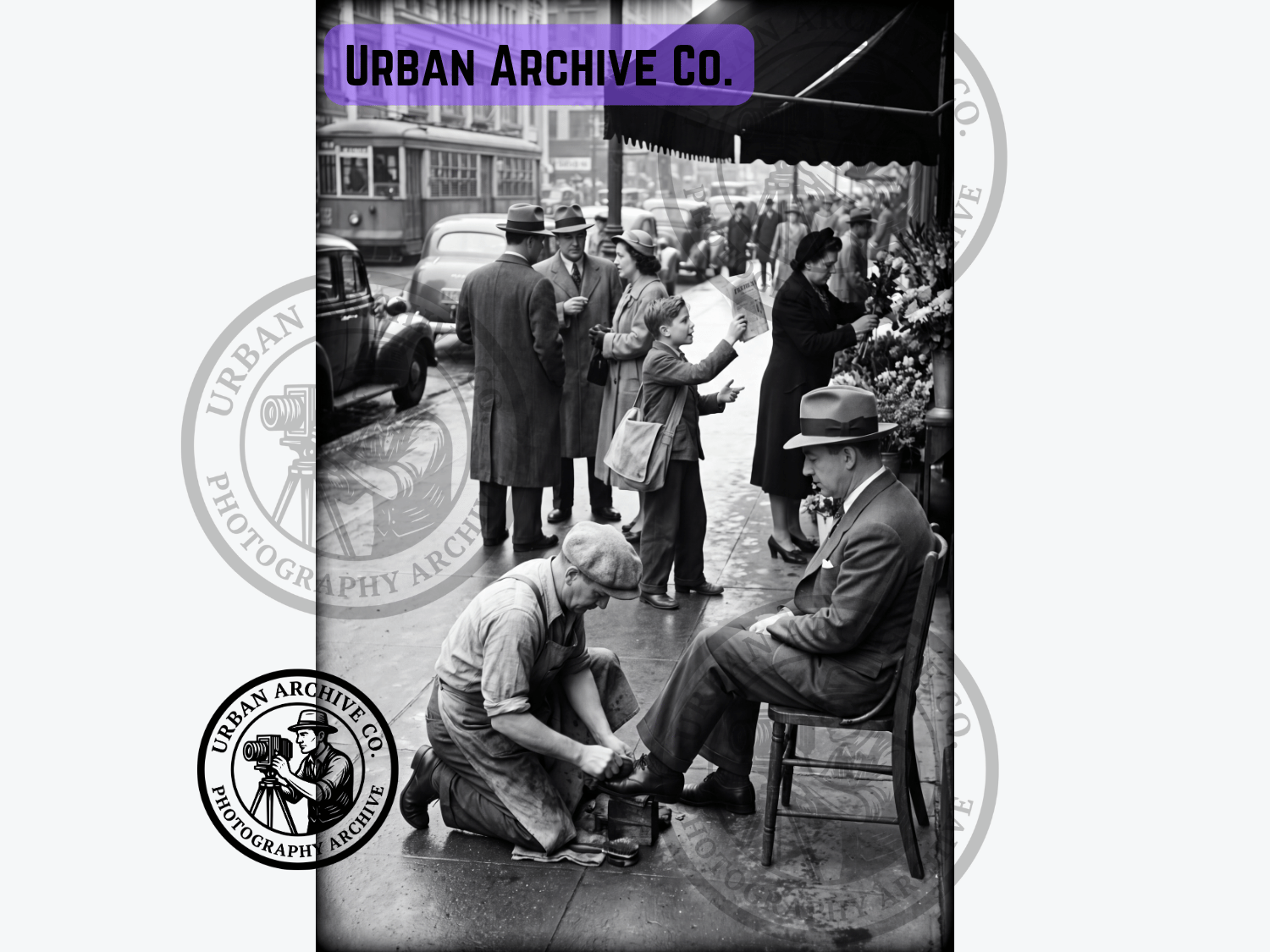 Fine Art Print - City Sidewalk Shoeshine, 1940s