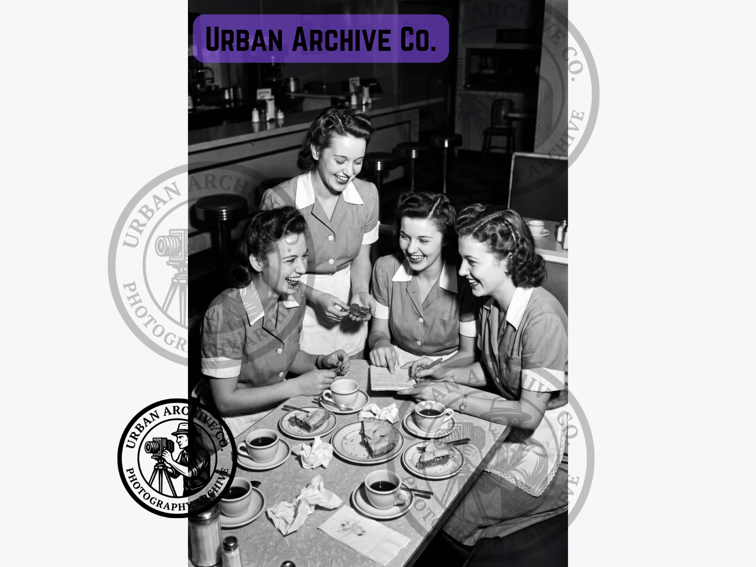 Fine Art Print - 1940s Diner Waitresses Sharing Coffee During Break