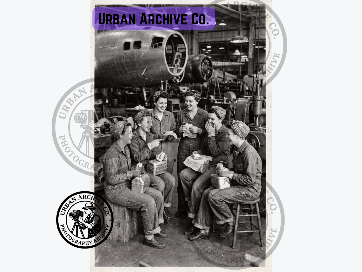 Fine Art Print - 1940s Women Aircraft Factory Workers on Lunch Break