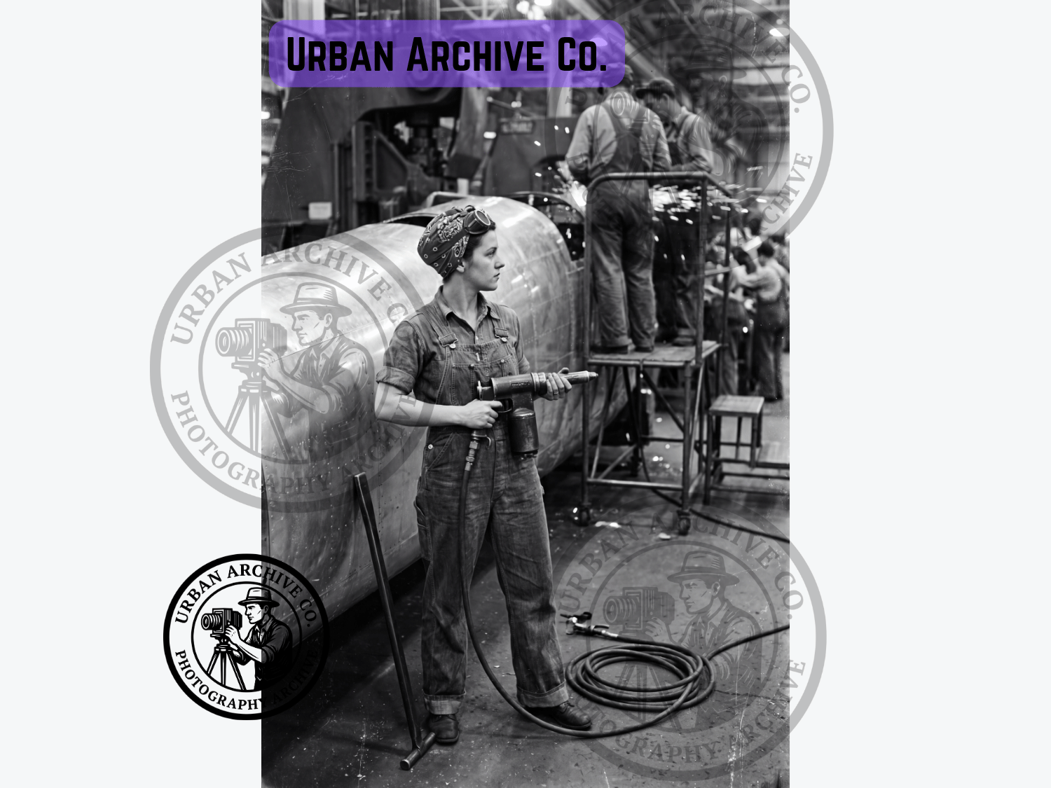 Fine Art Print - 1940s Woman Aircraft Worker Operating Rivet Gun
