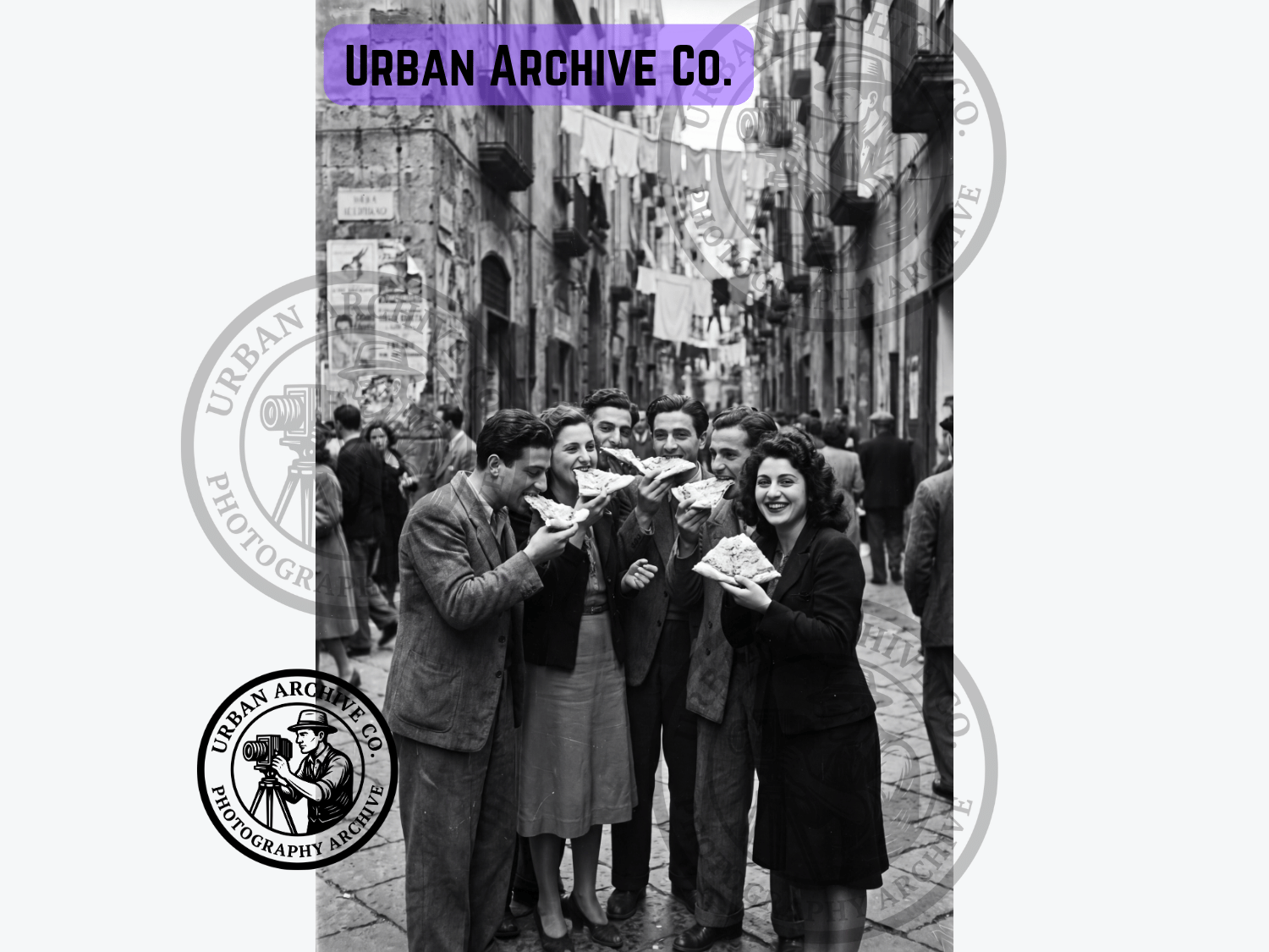 Fine Art Print - Friends Eating Pizza in Naples, Italy 1950s