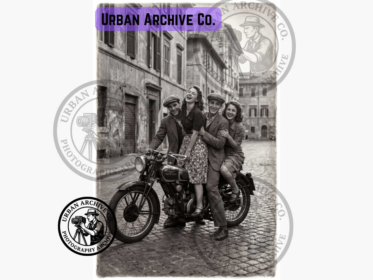Fine Art Print - Friends on a Moto Guzzi Motorcycle, Italy 1950s