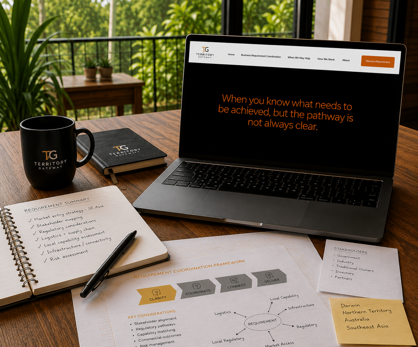 Business workspace illustrating requirement coordination, planning and connected capabilities.