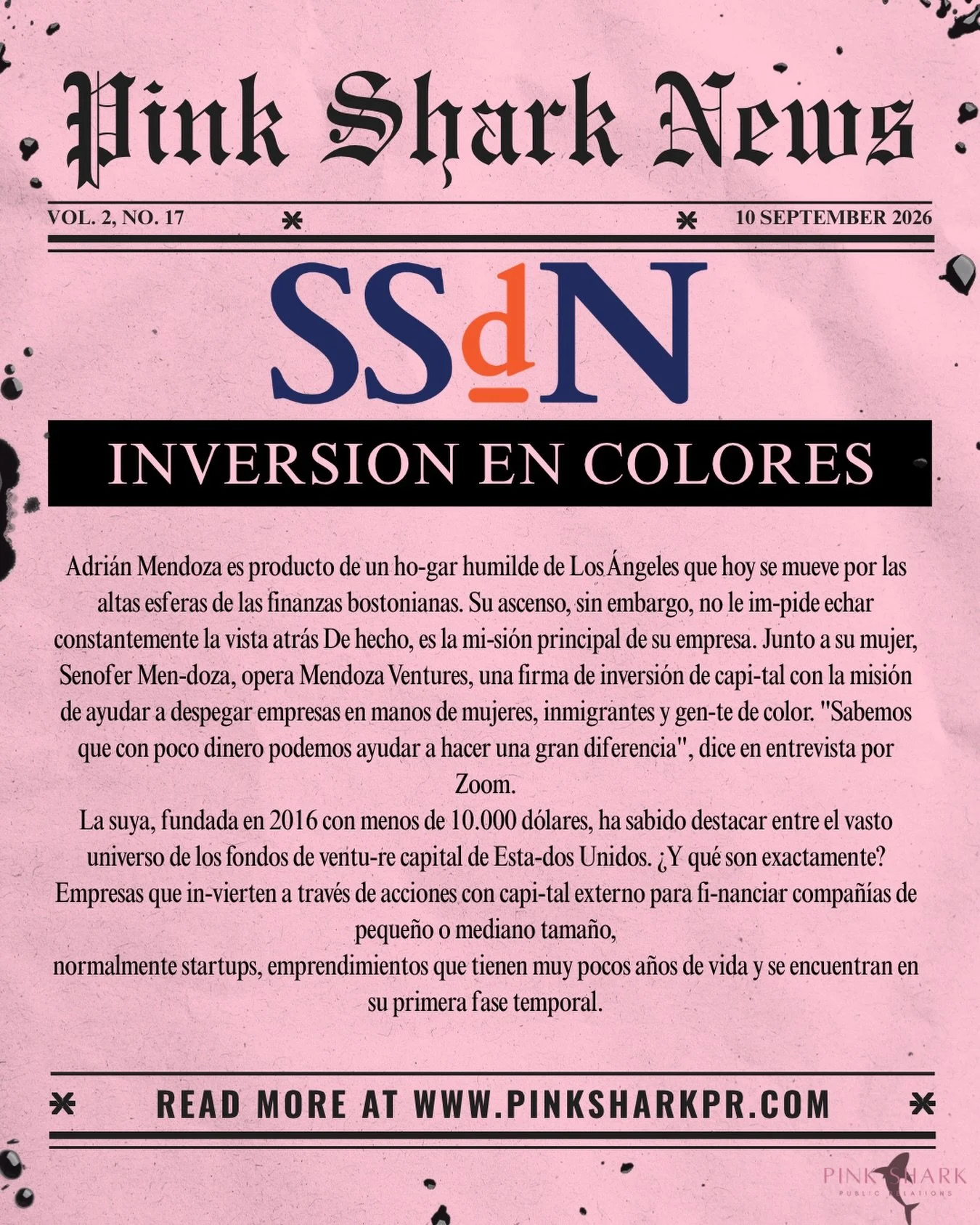 Adri&aacute;n Mendoza ve su &eacute;xito como una forma de retribuir a sus humildes ra&iacute;ces en Los &Aacute;ngeles a trav&eacute;s de su firma financiera de Boston, Mendoza Ventures. Junto con su esposa, la Senofer Mendoza, tienen la misi&oacute