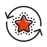 Red star with circular arrow surrounding it, indicating refresh or update