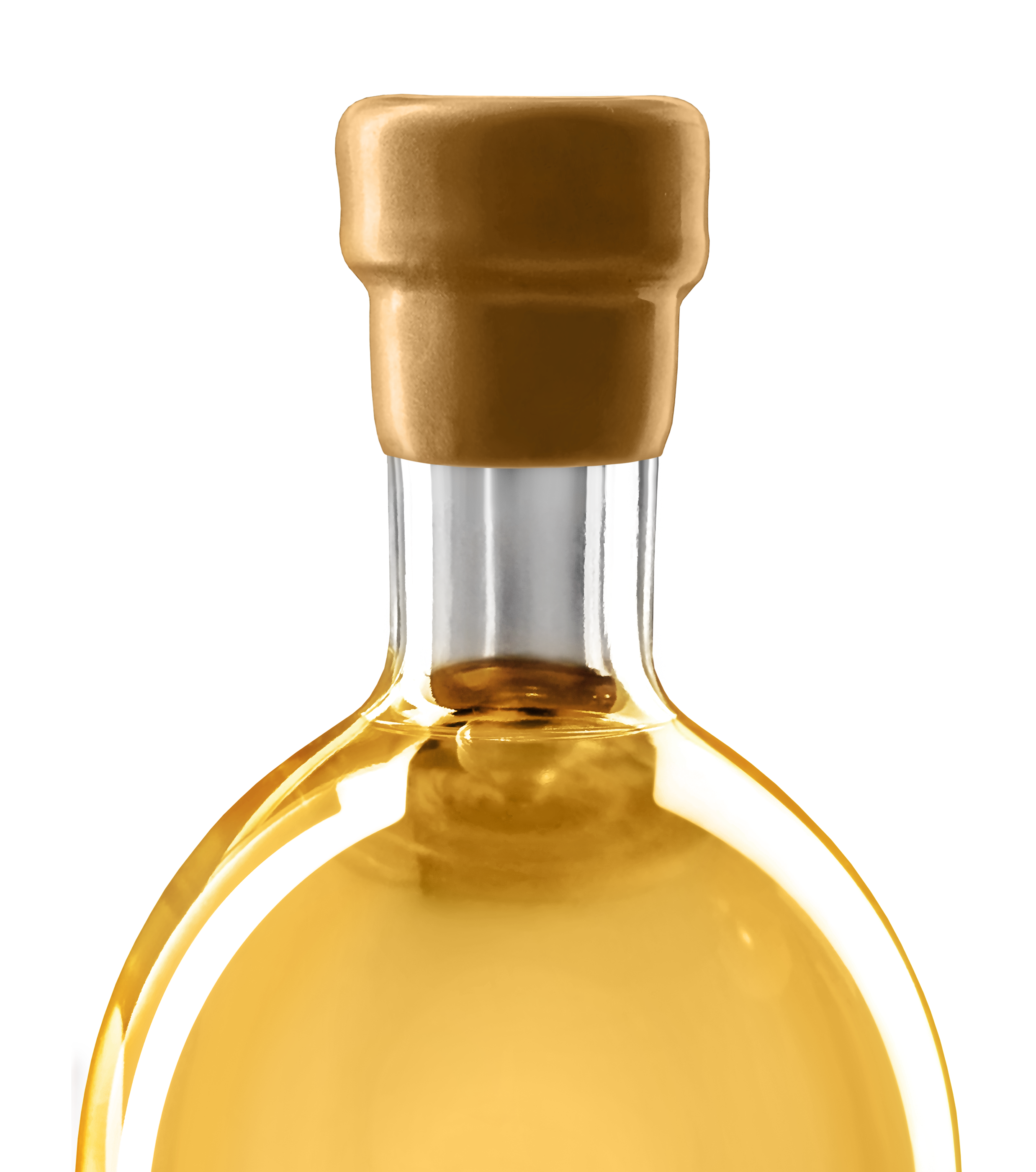 Close-up of a glass bottle being filled with a golden-colored liquid.