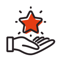 A hand holding a star with a smaller star above it, representing achievement or recognition.