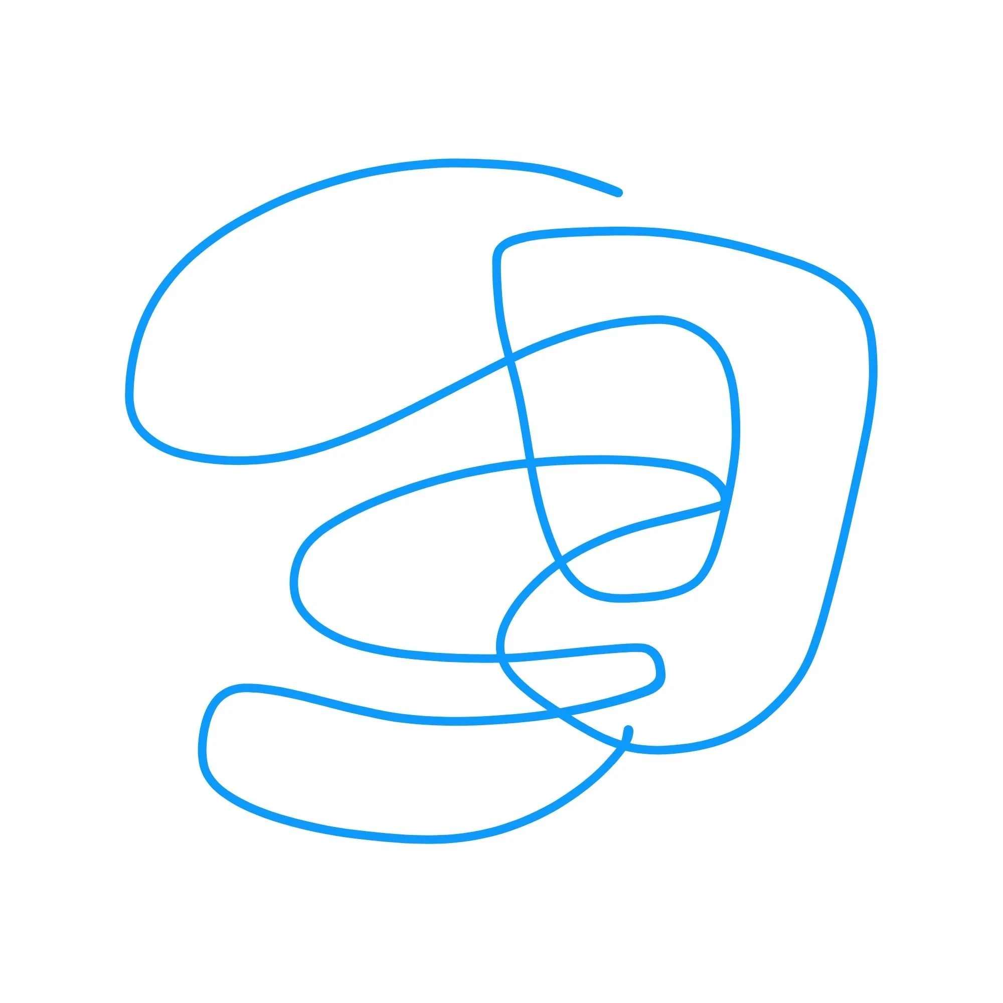 Blue scribble drawing on a white background.