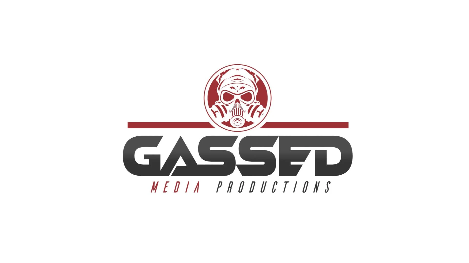 Logo for Gassed Media Productions featuring a skull wearing a gas mask and goggles, with red and black text.