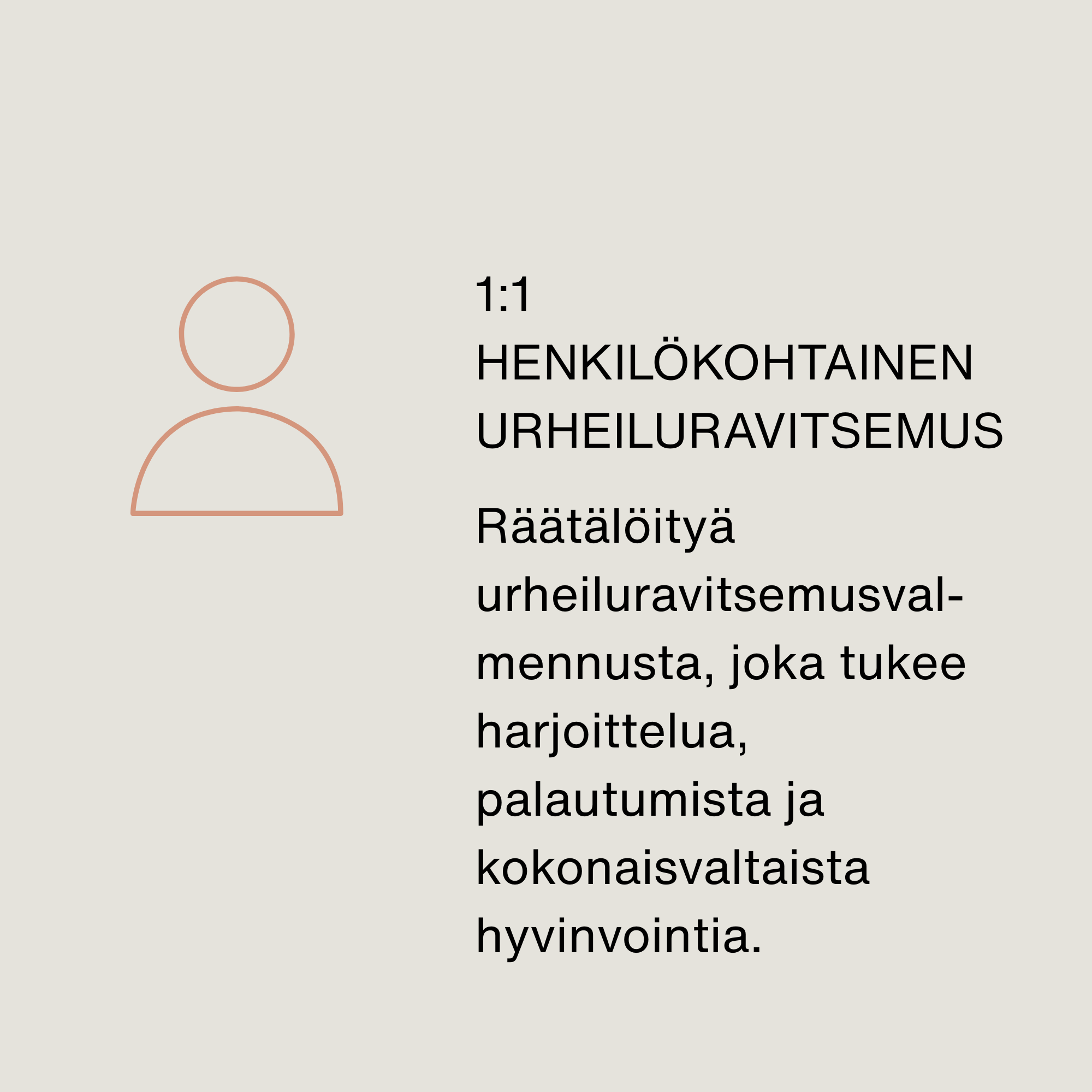 Text in Finnish about personalized sports nutrition, tailored diet, sports nutrition, wellness, and overall well-being.