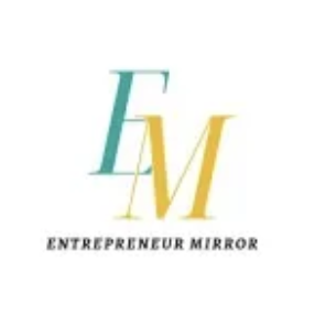 Logo with stylized letters E, F, and M in teal, yellow, and black, with the text 'Entrepreneur Mirror' below.