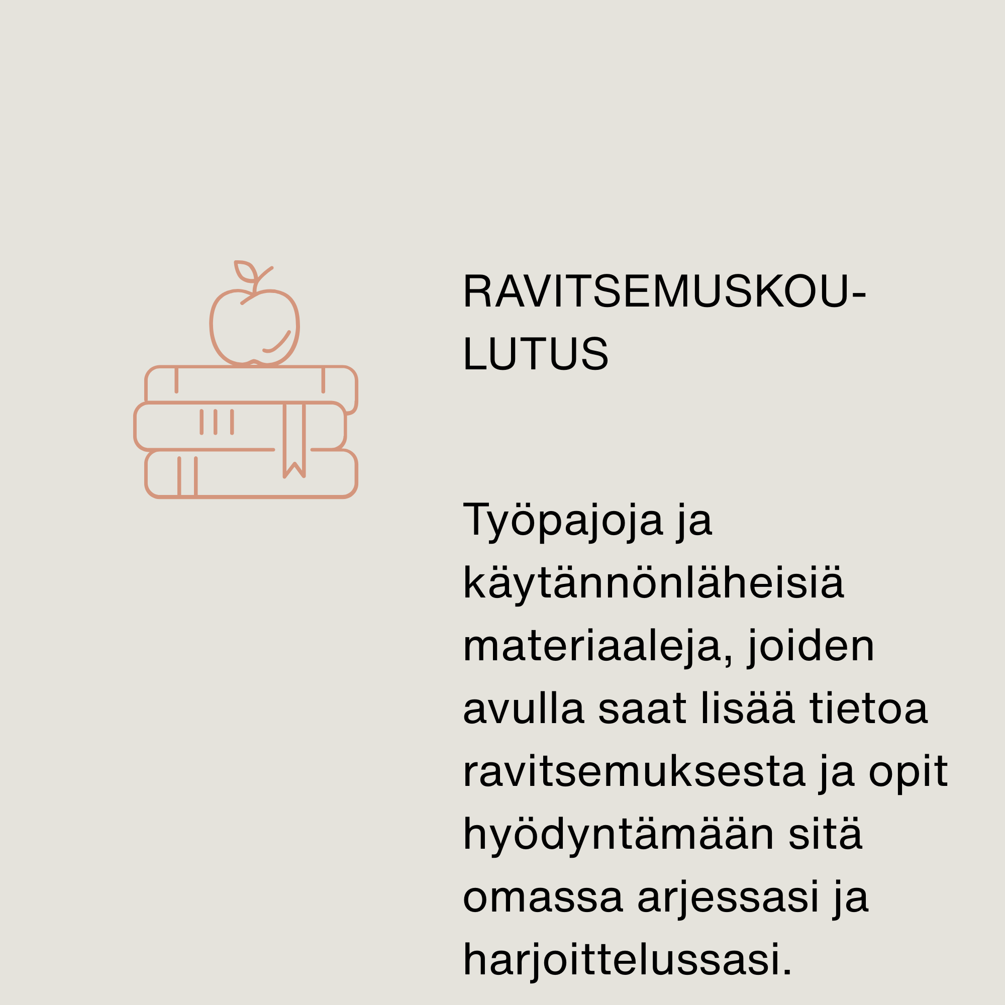 Text in Finnish explaining that a healthy and balanced diet, regular exercise, and sufficient rest are essential for maintaining personal health and well-being.