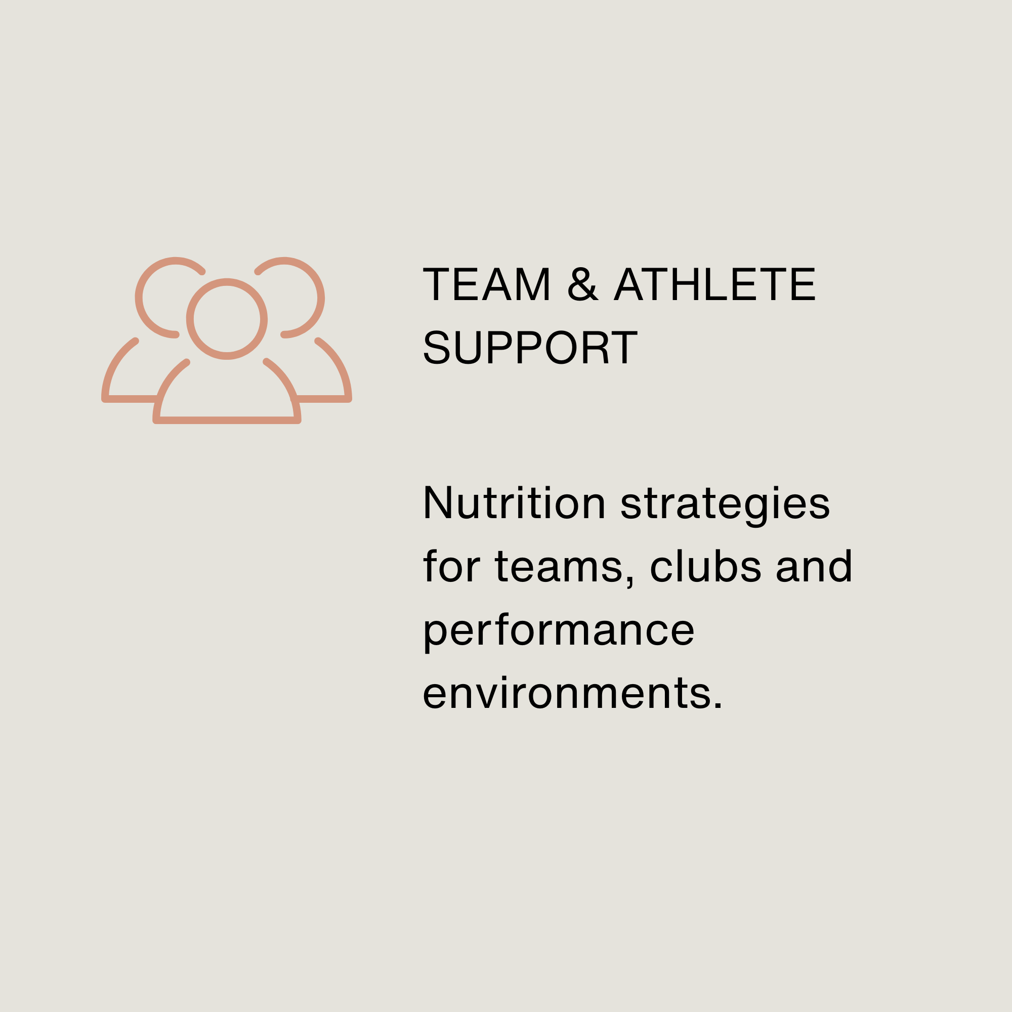Illustration of three people with overlapping circles representing team members, next to the text 'Team & Athlete Support' on a beige background.