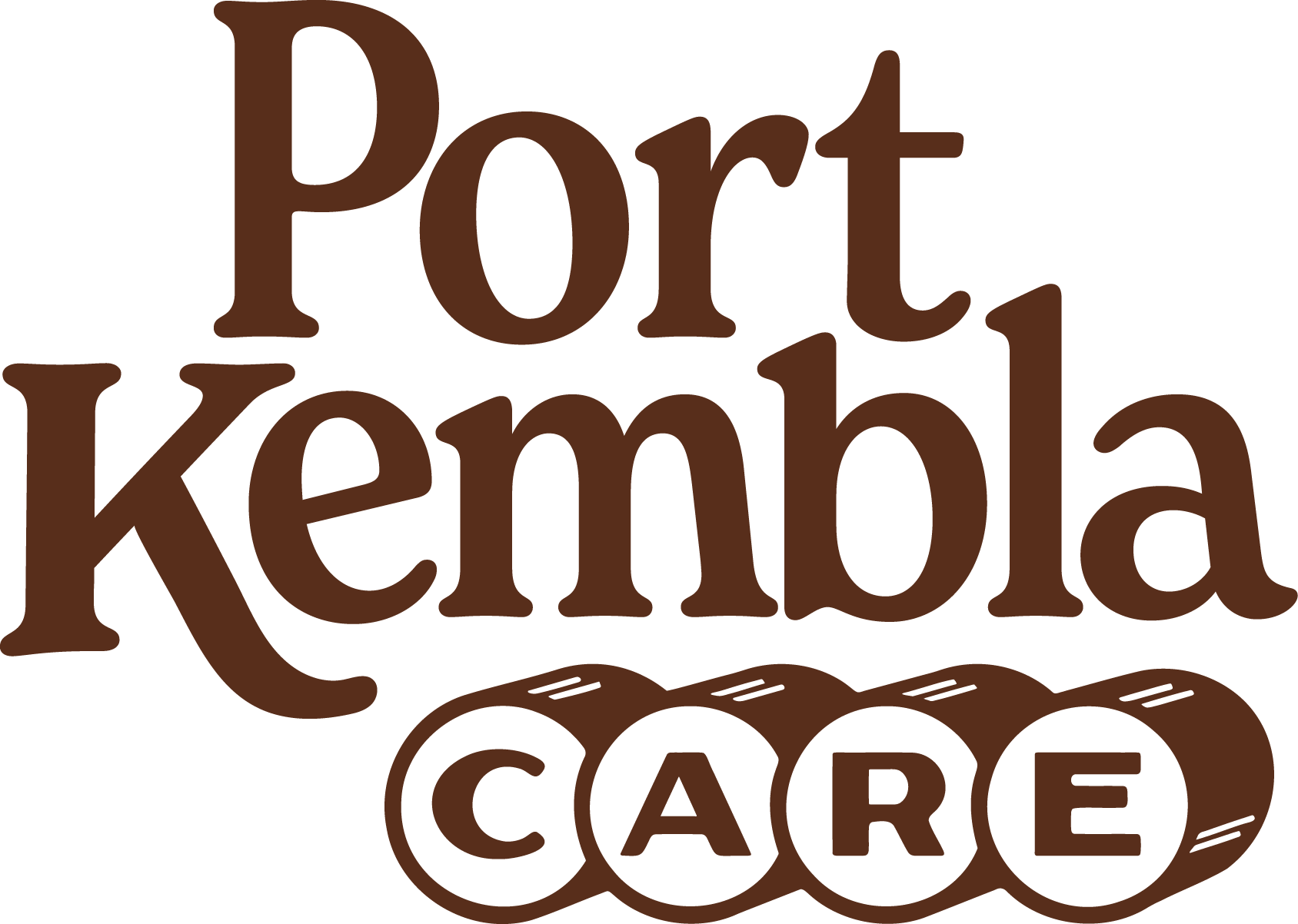 Brown text reading "Port Kembla Care" arranged creatively.