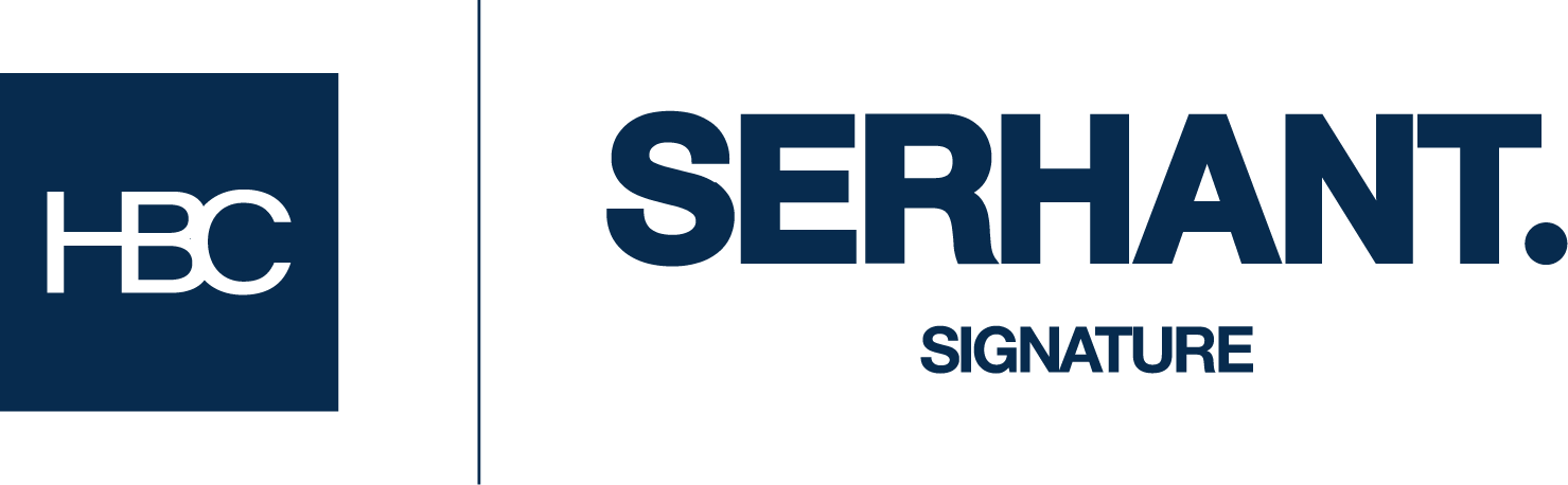 A signature line with the name 'Serhant.' in bold letters, a logo with the letters 'HBC' in a square on the left, and the word 'SIGNATURE' underneath.