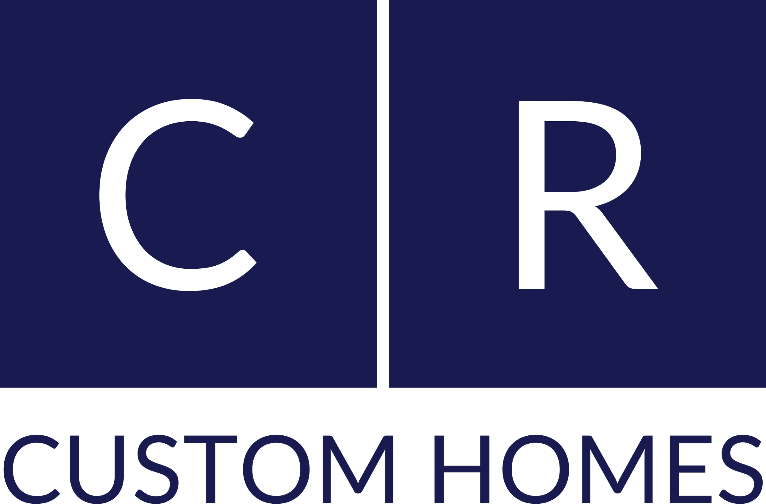 Logo with a divided background, left side says 'CON' and right side says 'DR', with 'CUSTOM HOMES' written below.