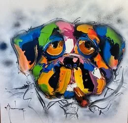 Peinture Sur Toile Par Christof Monin – Chien Éclatant