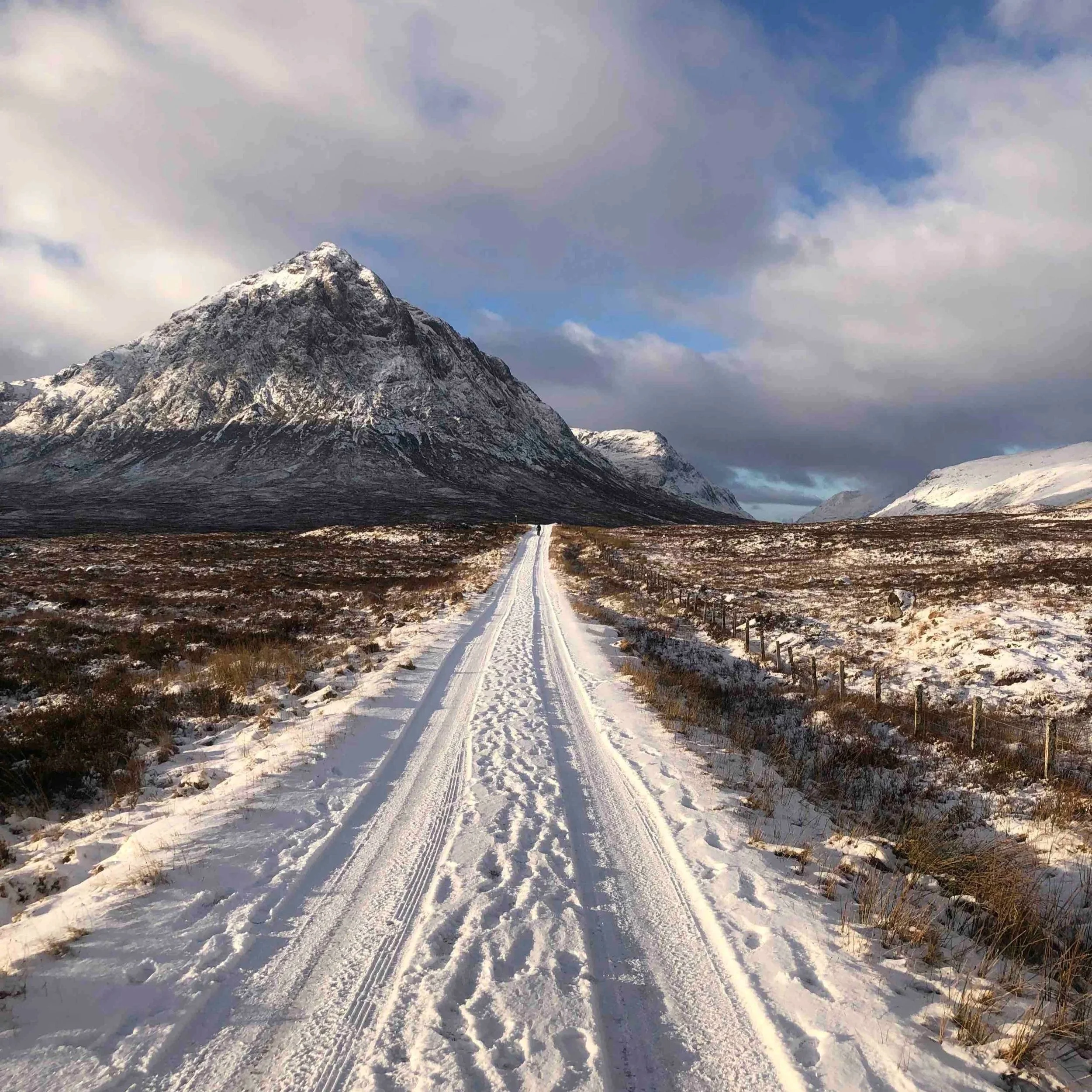 Snow capped mountain with path - Glen Coe, Scotland