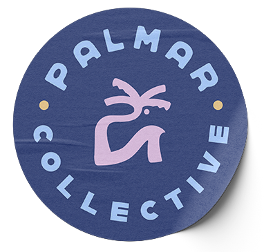 Circular logo with the words 'PALMAR COLLECTIVE' around the edge and an abstract pink palm tree illustration in the center.