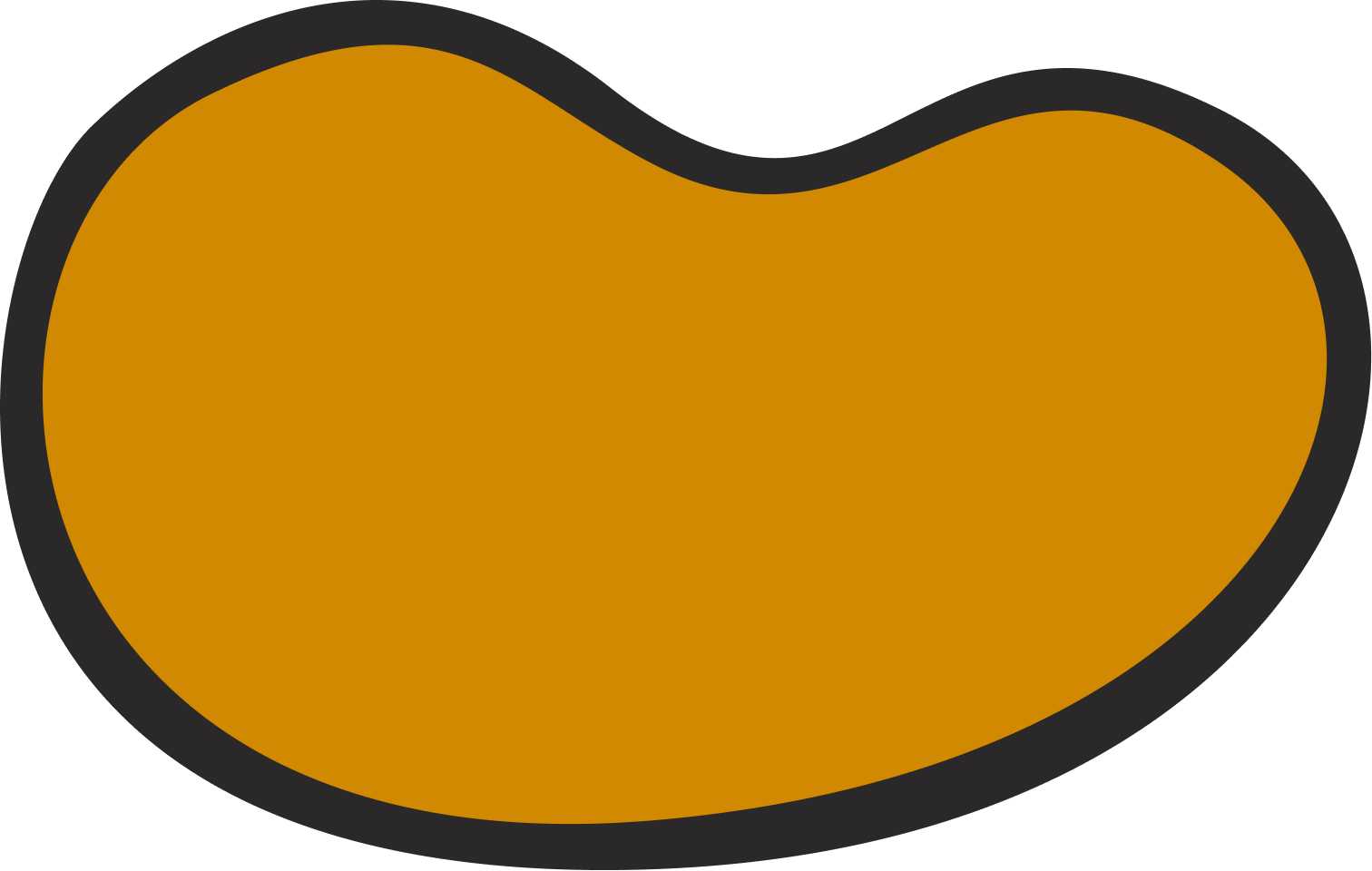 Simplified cartoon illustration of a skate bowl with a black outline and mustard yellow fill.
