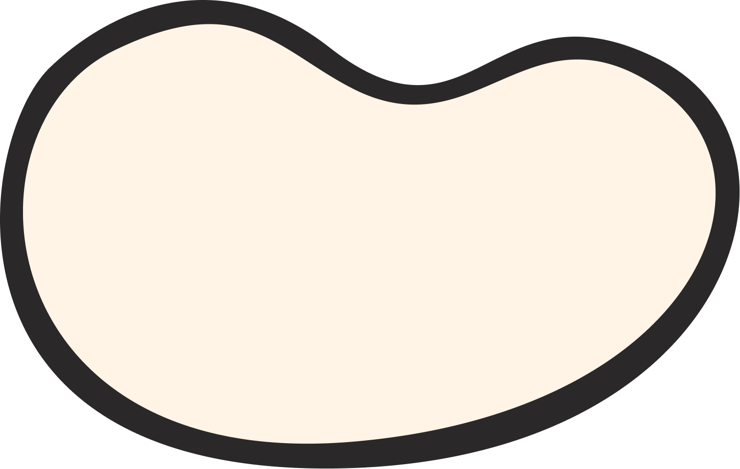 Simplified cartoon illustration of a skate bowl with a black outline and cream fill.
