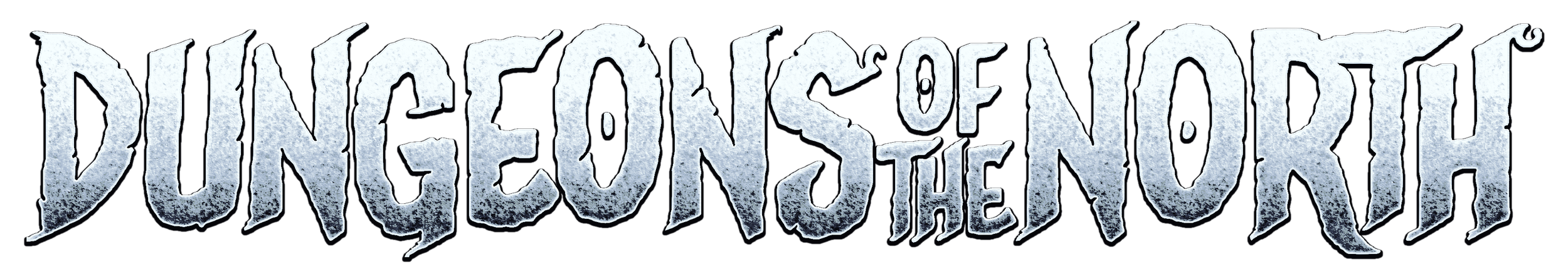 Text reading 'Dungeons of the North' in a Gothic style with a textured icy appearance on a black background.