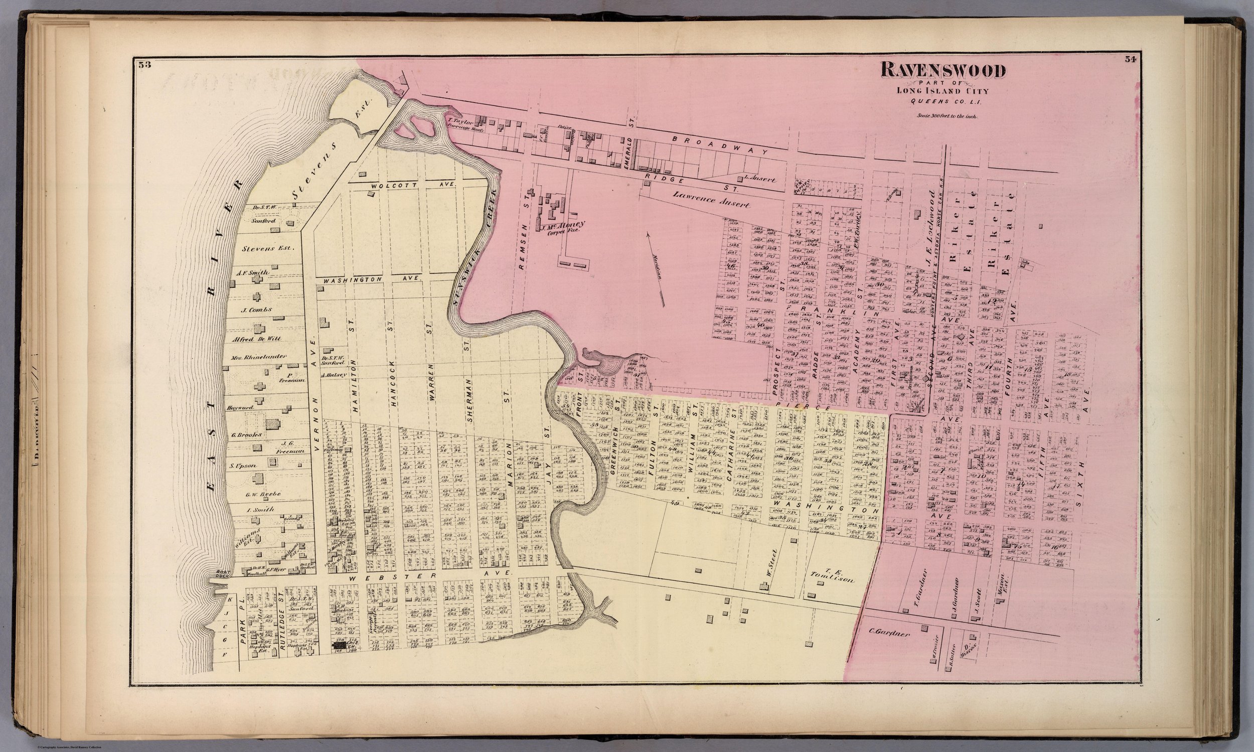 Ravenswood, Part of Long Island City, Queens Co., L.I., by F.W. Beers, published by Beers, Comstock & Cline, 1873, in the Atlas of Long Island, New York. From the David Rumsey Map Collection.