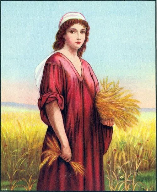 Ruth collecting grain in a field, 1927 Bible illustration by O. A. Stemler and Bess Bruce Cleaveland.