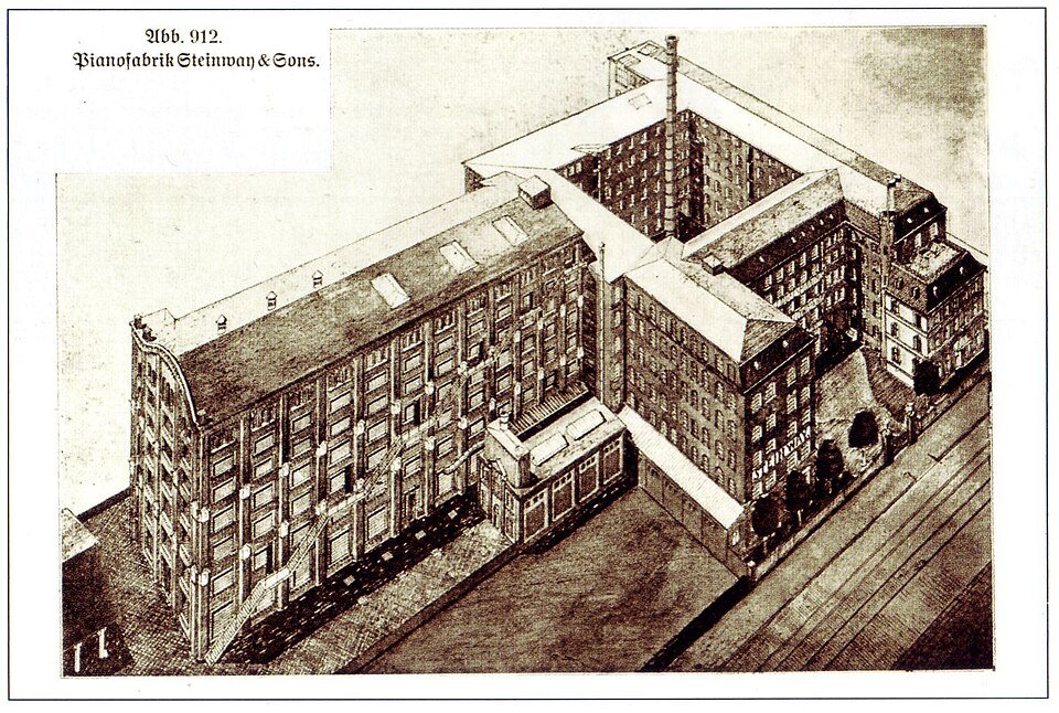 an old Advert for the Steinway Piano Factory in Astorie, New York.