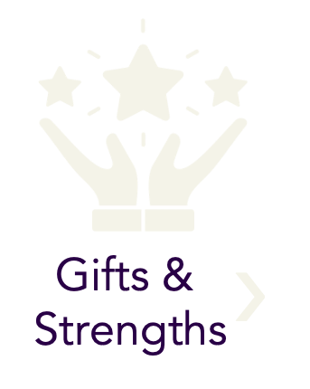 Two hands holding three stars with additional star icons above, and the words "Gifts & Strengths" below.
