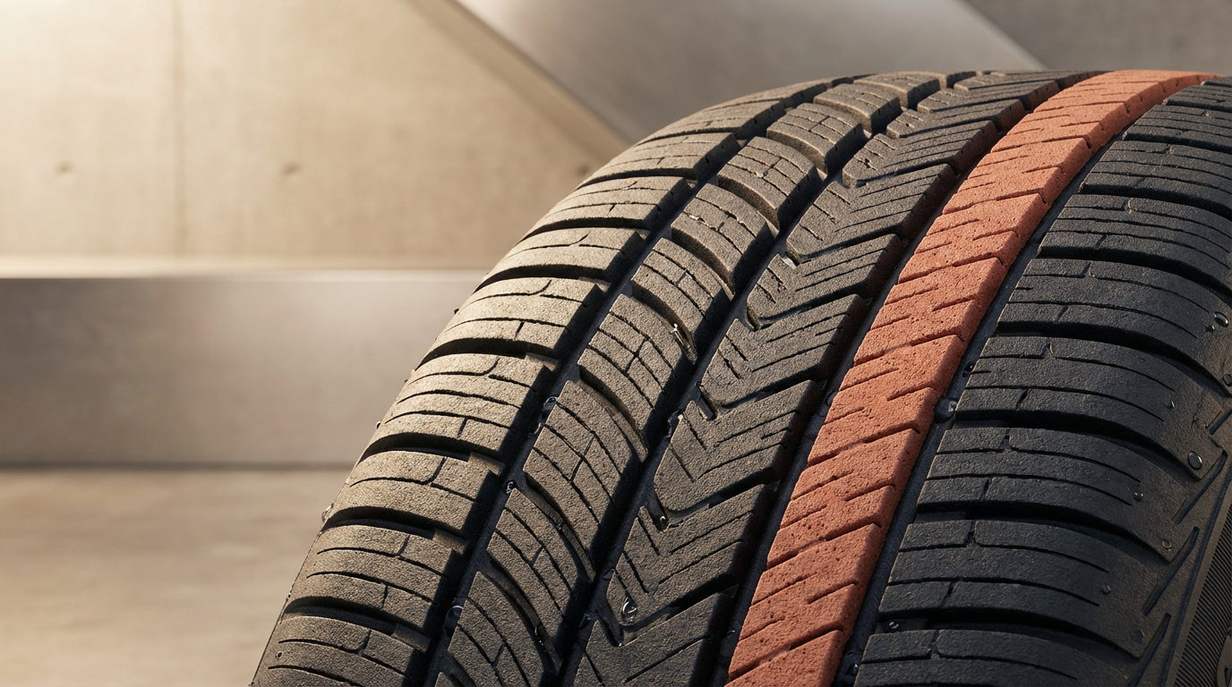 Gomme de voiture avec plusieurs bandes de pneus en vue rapprochée.