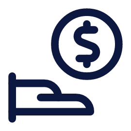 Blue dollar sign above an open hand icon, representing financial support or payment