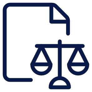 Legal document icon with balanced scales of justice