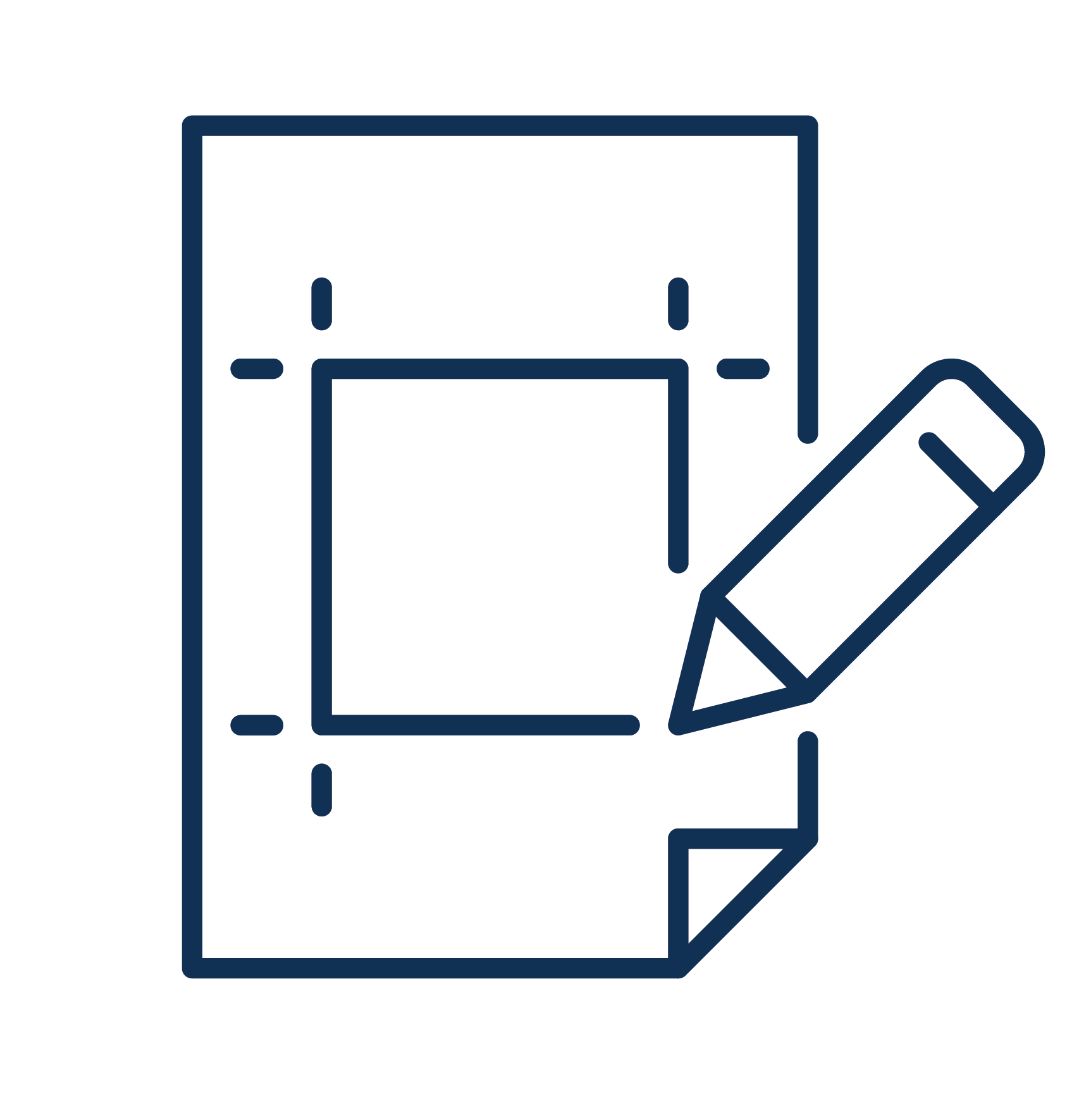 A minimalistic outline of a document with a paper receipt icon in the background, and a pencil crossing the bottom right corner of the document.