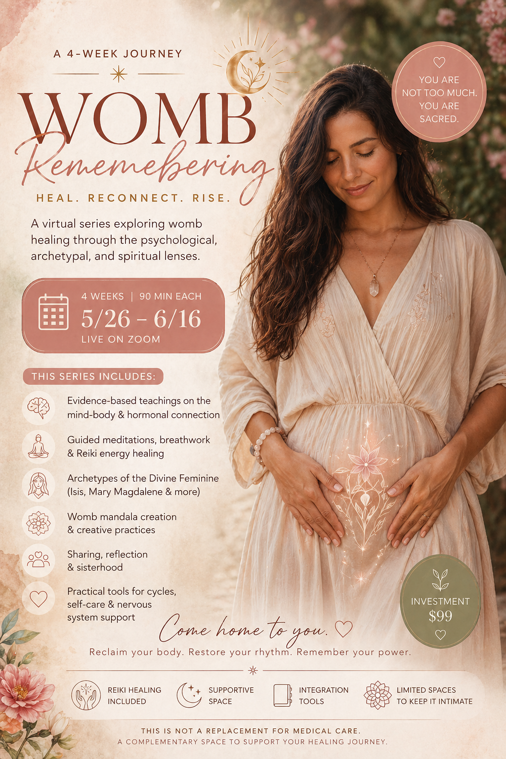 Womb Healing,                     4-week Virtual Series,     $99 for 4 classes