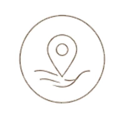 Icon of a hand holding a location pin inside a circle.