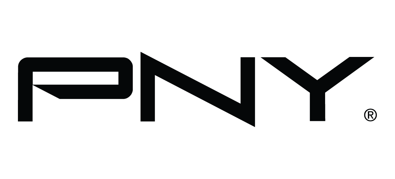 Black and white PNY logo text with a registered trademark symbol